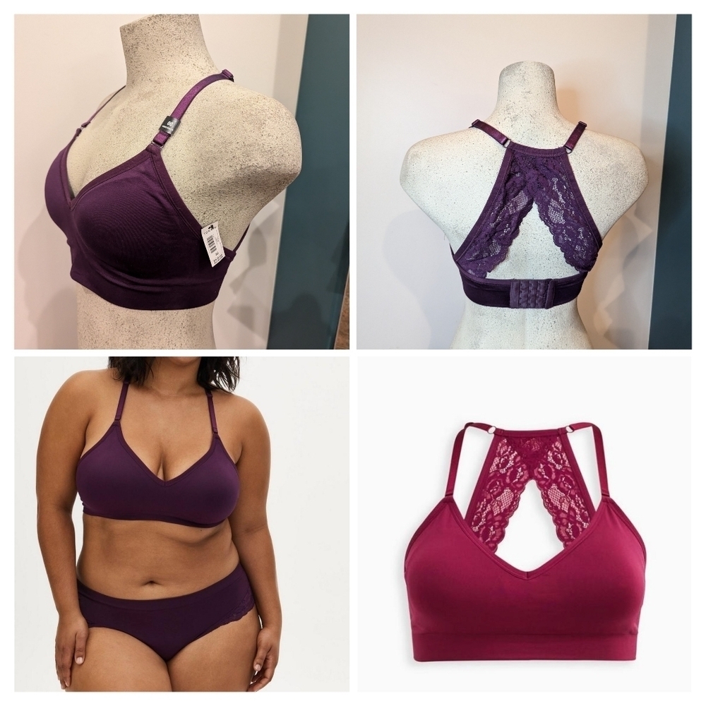 New Torrid Lace Wireless Bralette seamless Lace racerback purple size 10 M L - Picture 3 of 12